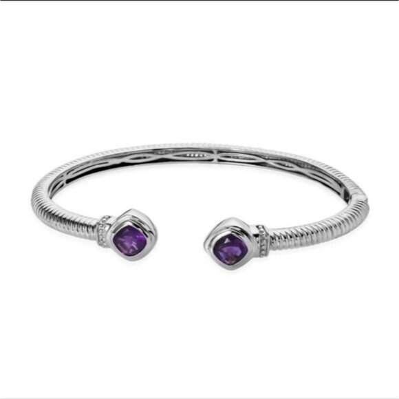 Amethyst ✦ Cushion‑Cut Cuff Bracelet ✦ Platinum 7.25" 2.80ctw Stones NWT - Picture 2 of 8